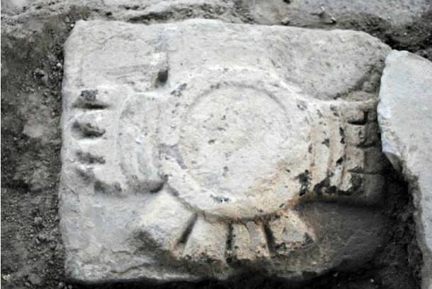 Carved ashlar of the Cuauhxicalco, Temple Mayor, Mexico City. (Miriam G. Marín C. / MTM-INAH)