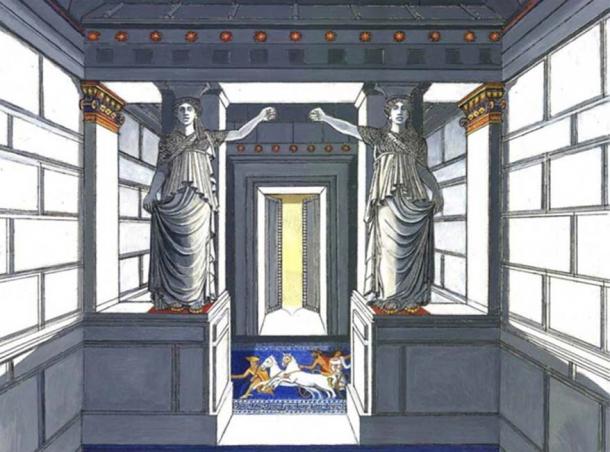 Artistic representation of the caryatids in the Amphipolis tomb, © Gerasimos G. Gerolymatos.