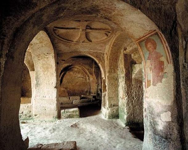 Inside one of the caves of the Convicinio di S. Antonio complex.