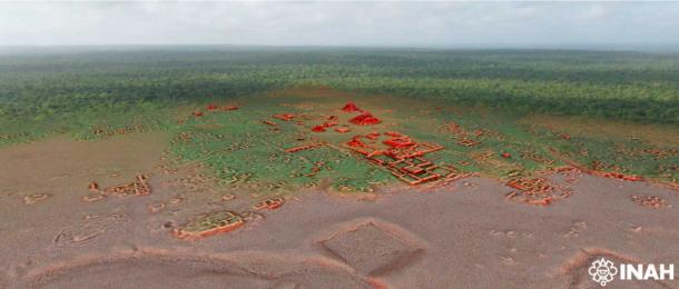 Three-dimensional representation of the center of Calakmul. (INAH)