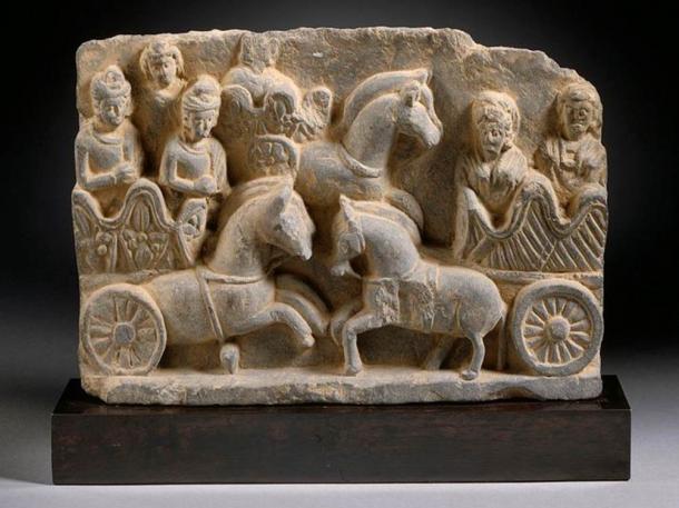 A chariot scene from Pakistan, Gandhara region, third century.