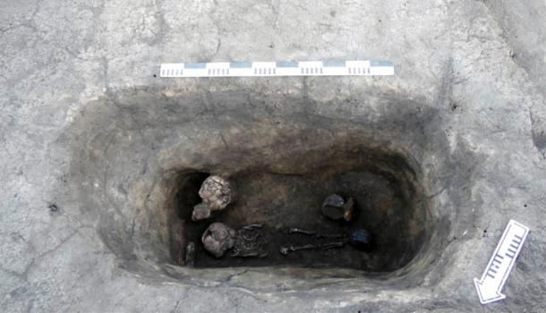 The children mostly were not cremated, at least until the age of five and they were not buried inside the crypt as a rule. We have here several children burials near the wall of the crypt.'