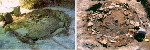 Dos de los sitios de excavación de zanjas circulares del complejo Perdigões en Portugal (Programa de Investigación de Perdigões)