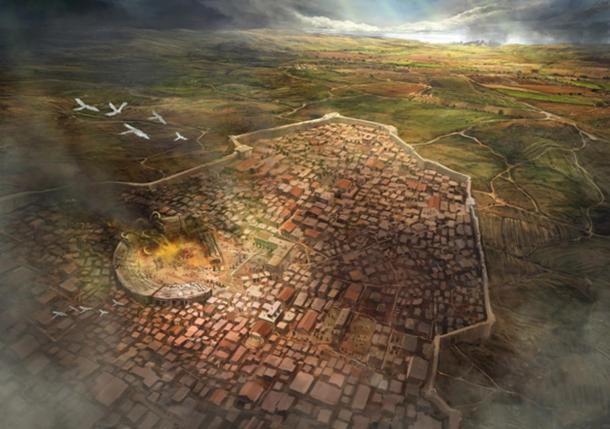 An artist’s representation of the city of Argos, once a significant Mycenaean center in Greece.