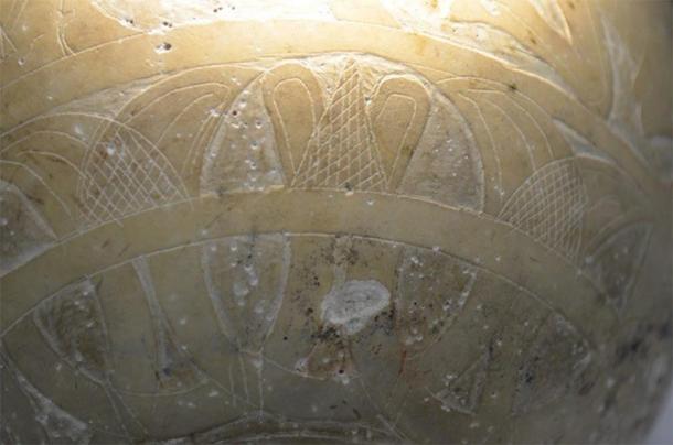 Close up of one of the ostrich eggs used in the study showing the decorative engravings and markings. (Tamar Hodos et al. / Antiquity Publications Ltd)