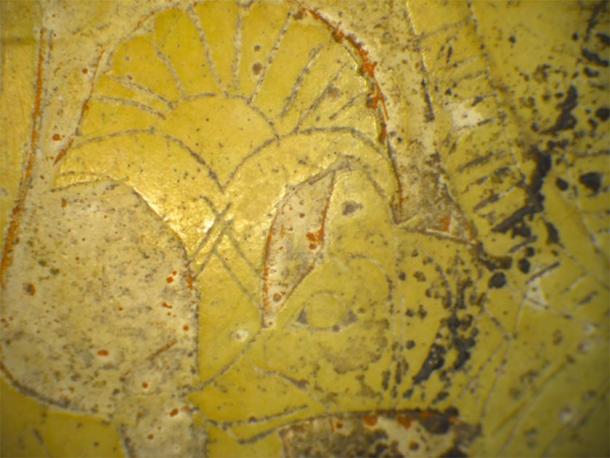 Close up of an ostrich egg that was used in the study and has been carved and painted. (Tamar Hodos et al. / Antiquity Publications Ltd)