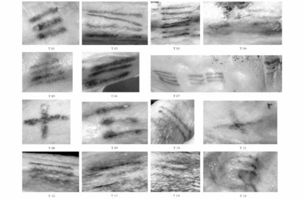 A closer look at some of Iceman's geometric tattoos. (EURAC/M.Samadelli/M.Melis)