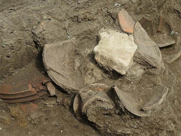 Closeup of the pottery fragments found at the new pit sanctuary in Burgas, Bulgaria. (Burgas Municipality)