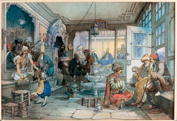 A coffeehouse in Constantinople, by Amedeo Preziosi. (Public domain)