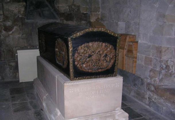 The coffin of Peder Winstrup, which was found to contain a fetus