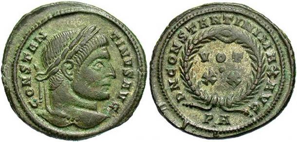 A coin of Constantine I from the Killingholme hoard. 