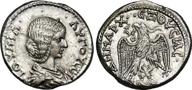 A coin with Julia Domna on top.
