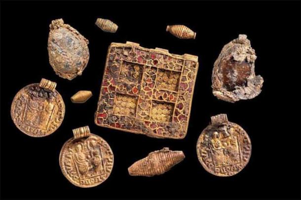 A collection of some of the pendants that adorned the luxurious necklace. (Hugh Gatt/MOLA)