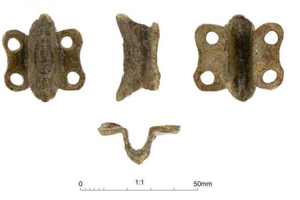 Medieval book clasp or hinge plate found at the site. (Cotswold Archaeology)