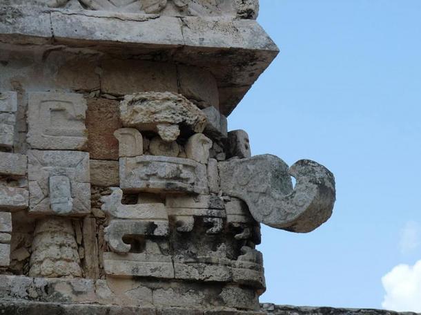 A corner sculpture of Chac, Chichen Itza, Mexico. 