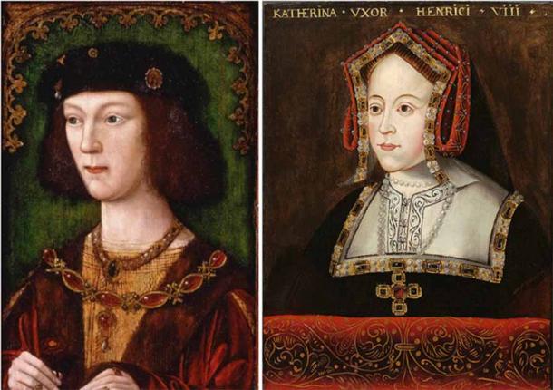 A la izquierda, Enrique VIII, de 18 años, tras su coronación en 1509. (PS Burton/Dominio público). Derecha, Retrato de Catalina de Aragón c. 1560 por Johannes Corvus. (Dominio publico)