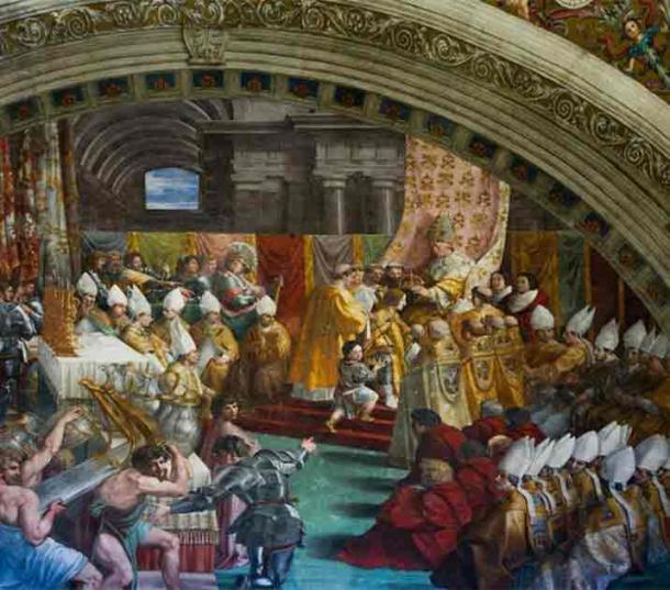 The coronation of Charlemagne by Raphael, c 1515, (Public Domain)