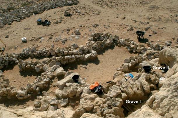 Overview of a couple of the graves at Jebel Buhais in Sharjah during excavations.