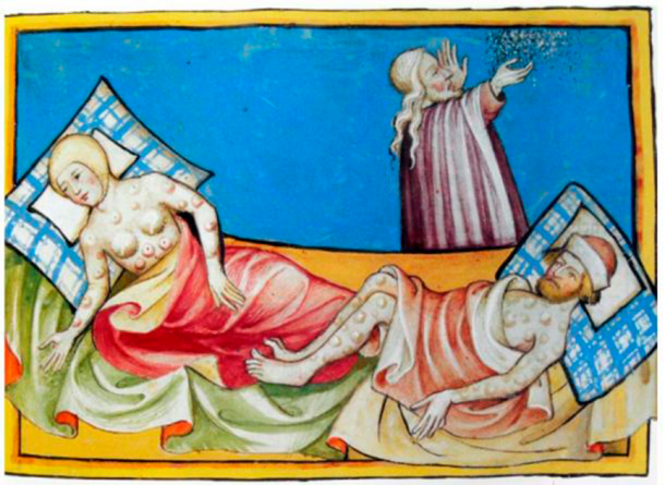 The deadly Black plague that hit medieval Europe. Many bodies were unearthed under the city of Paris. Illustration Toggenburg Bible (1411) (Public domain)