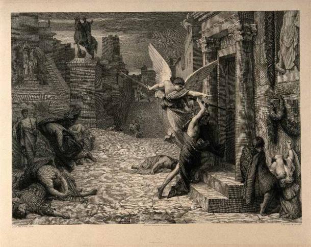 The angel of death striking a door during the Antonine plague of Rome (Wellcome Images / CC BY 4.0)