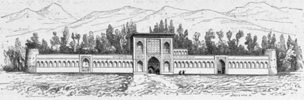1840 depiction by Pascal Coste of the Kiosque Bagh Shah Fin.