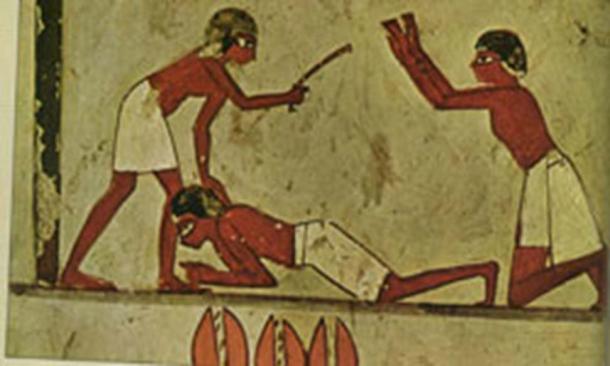 A depiction of punishment in ancient Egypt. 