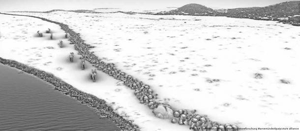 Artist’s depiction showing what the wall might have looked like when in use over 10,000 years ago. ( Michał Grabowski/Leibniz-Institut für Ostseeforschung Warnemünde)