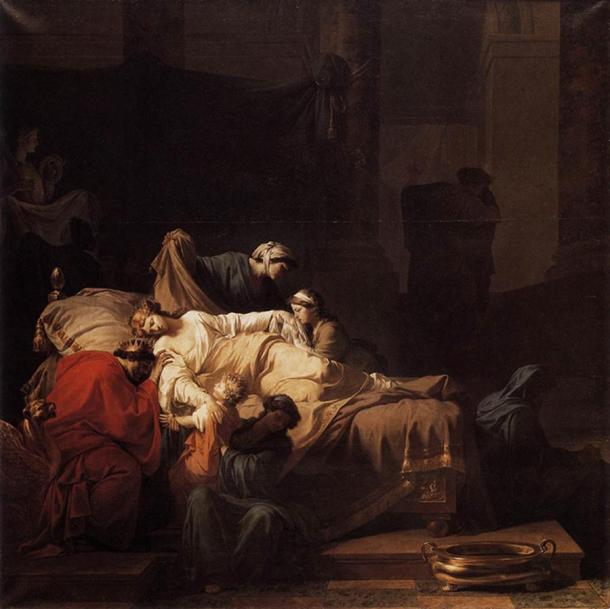 Una representación de Alcestis en su lecho de muerte, por Jean Francois Pierre Peyron. (Dominio publico)