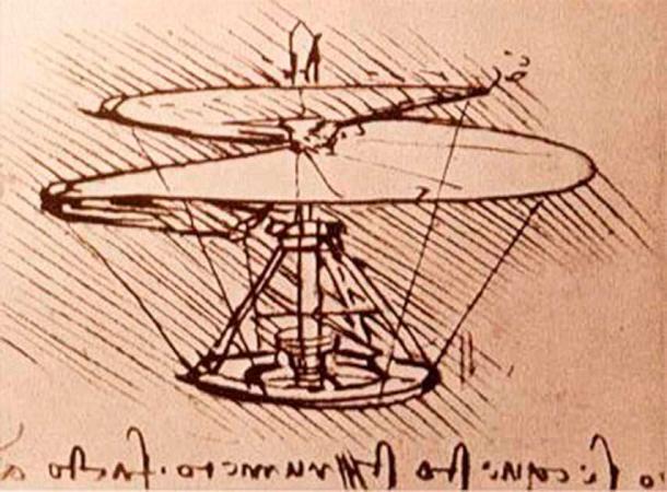 Los diseños de Da Vinci incluían máquinas diseñadas para vencer la gravedad. (Dominio publico)