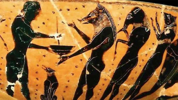 Detail of a wine cup (kylix) depicting scenes from The Odyssey including men turned into animals, circa 560-550 BC. (CC BY 2.0)