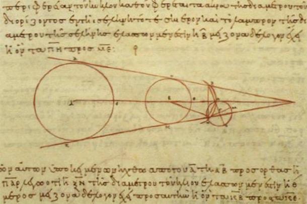 A 10th century reproduction of a diagram by Aristarchus showing some of the geometry he used in his calculations, demonstrating advancements made in ancient Greek astronomy. (Public domain)