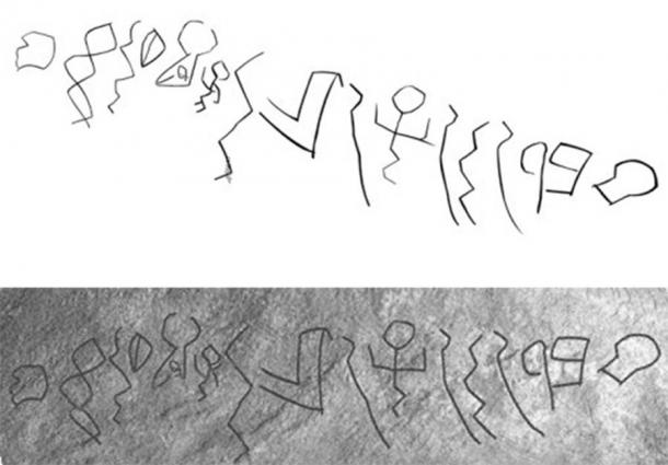 Wadi el-Hol inscription with tracing above and photograph below. (Public domain / Public domain)