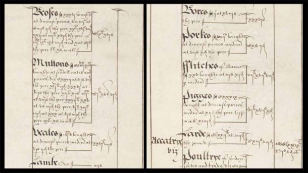 The different types of meats consumed by Mary, as depicted in household accounts kept for her upkeep. (Public domain)
