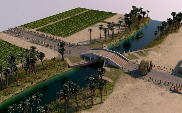 A digital reconstruction of the flume, which once straddled a 12-mile canal. (The Girsu Project/British Museum)