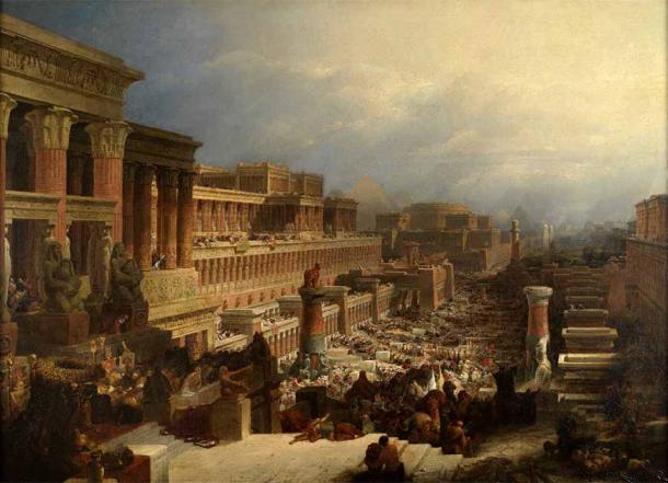 The Ptolemy coin hoard supports the Biblical tales of the Jewish Exodus. The Israelites leaving Egypt, 1830 oil painting by David Roberts (Public Domain)