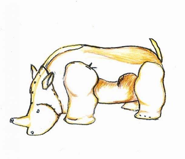 A drawing of the Gold Rhino from a burial site on Mapungubwe hill. 