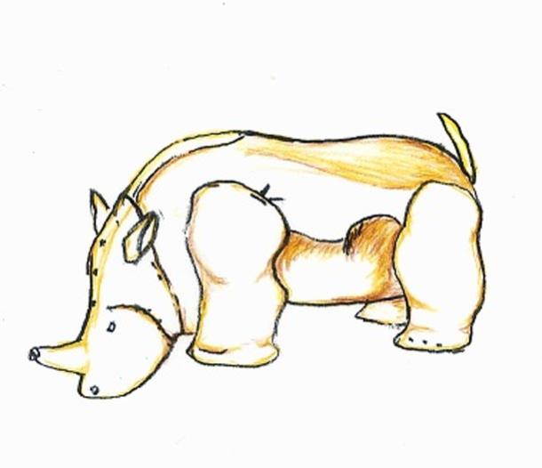 A drawing of the Gold Rhino from a burial site on Mapungubwe hill. 