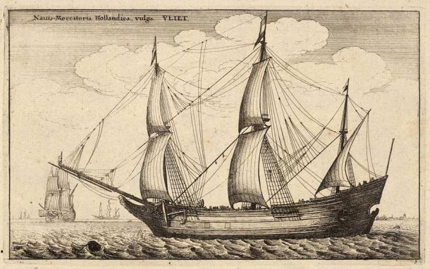 A drawing of a typical three-masted Dutch fluyt ship by Wenceslaus Hollar (1607–1677). (Wenceslaus Hollar / Public domain)
