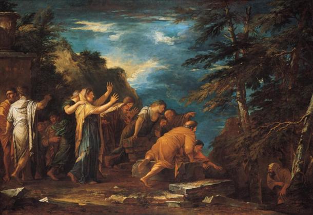 Pythagoras emerging from the underworld. (1662) By Salvator Rosa.