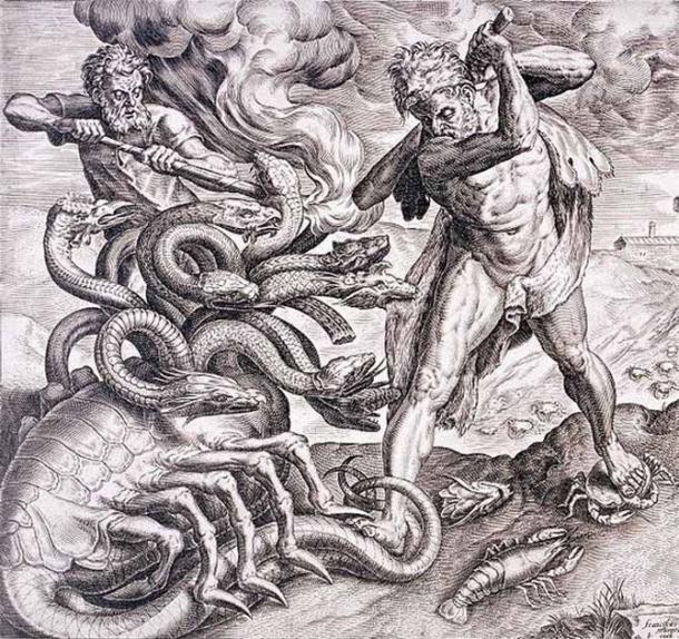 Engraving of the second labor of Hercules: slaying the Lernaean Hydra, child of Typhon and Echidna (Alagos / Public Domain)