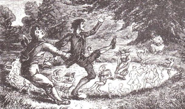 19th-century woodcut demonstrating the dangers of entering the faerie ring. 