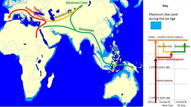 The map shows spread and evolution of Denisovans. 