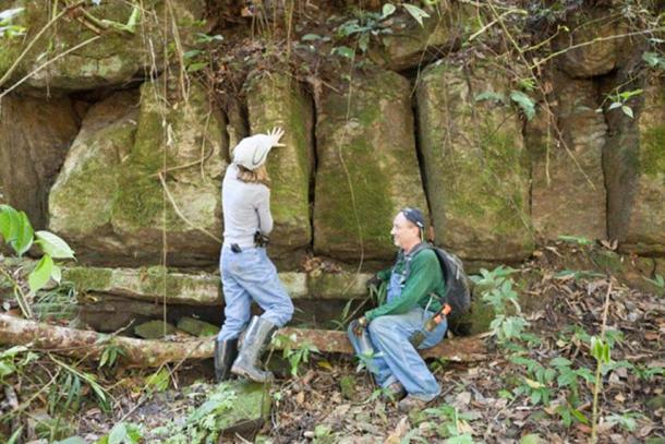 Wendy and Scott examining the rock formation.