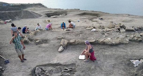 The excavation site where archaeologists found the toddler with an elongated skull.