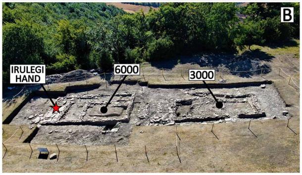The excavation site where the Irulegi hand inscribed with Vasconic script was unearthed. (Aiestaran, M. et. al / Antiquity Publications Ltd)