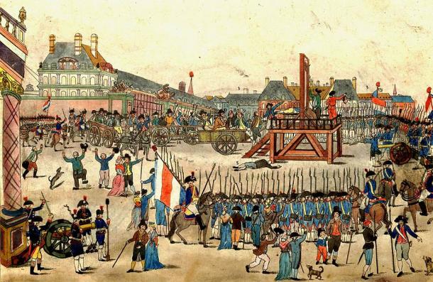 The execution of Robespierre and his supporters (July 1794) who guillotined the most people during the Reign of Terror after the French Revolution. (Public domain)