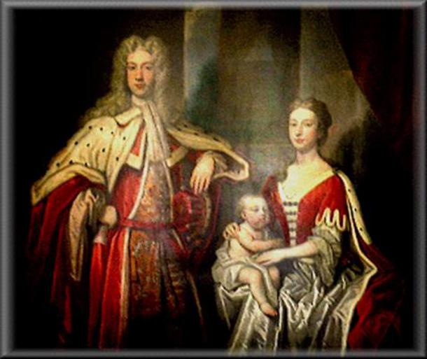 La exposición de las ejecuciones en Londres y su sábana bordada con cabello humano están vinculadas a esta familia: Anna Maria esposa de James Radclyffe, tercer conde de Derwentwater. James fue decapitado en Londres el 24 de febrero de 1716, a los 26 años, por su papel en el levantamiento jacobita de 1715. (Chorley History Society)