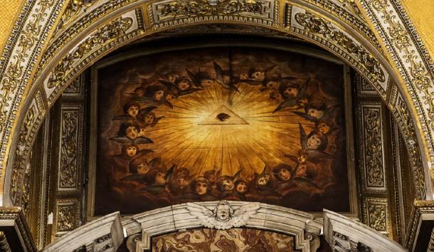 The Eye of Providence shown on the wall of a Church. (suprunvitaly / Adobe stock)