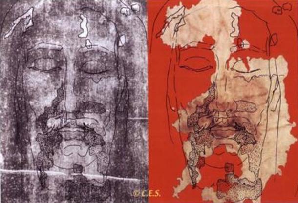 Perfect fit of Sudarium of Oviedo (right) to the face on the Shroud of Turin (left)