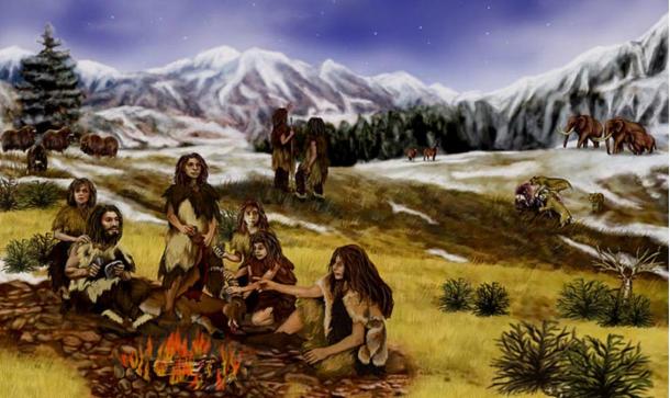 A family of Neanderthals in Eurasia, during the Pleistocene epoch